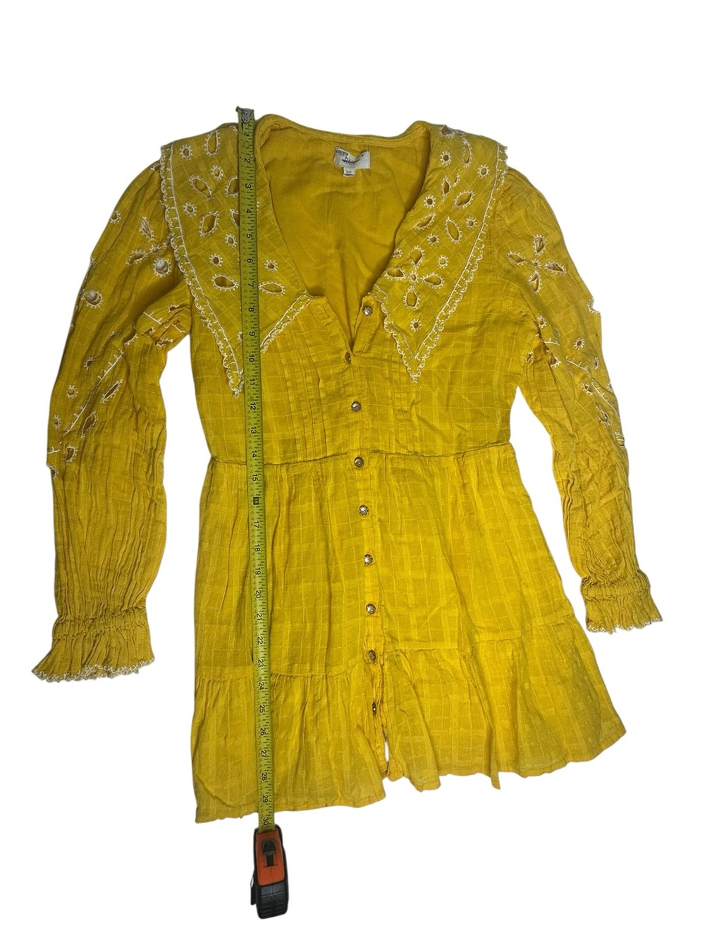Anthropologie x RAHI Yellow Eyelete Long Sleeve Mini Shirtdress XS - Picture 7 of 13